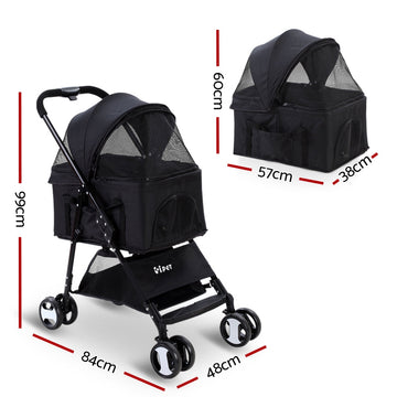 i.Pet Pet Stroller Dog Carrier Foldable Pram 3 In 1 Middle Size Black i.Pet